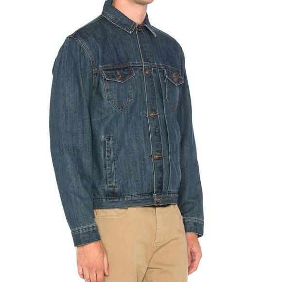 10.DEEP Mens Badlands Denim Jean Jacket Embroidered Southwestern Desert Cactus M - Picture 7 of 9